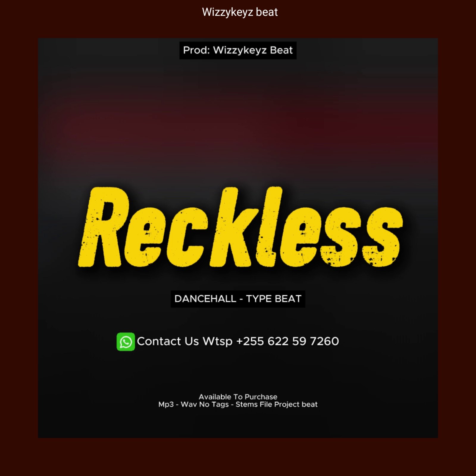 RECKLESS – Dancehall Instrumental | Wizzykeyz Beat artwork by wizzykeyz
